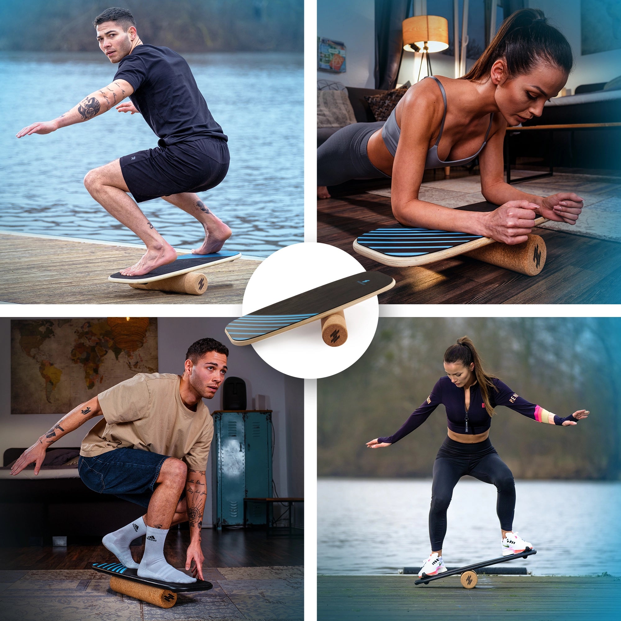 Dessfit Balance Board – (100%) Holz mit Korkrolle (Schwarz)